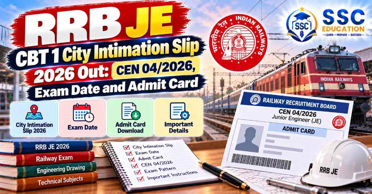 RRB JE CBT 1 City Intimation Slip 2026 Out: CEN 04/2026, Exam Date and Admit Card