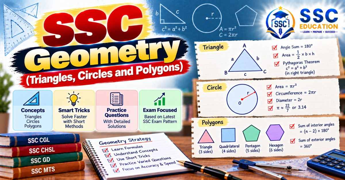 SSC Geometry Questions with Solutions (Triangles, Circles and Polygons)