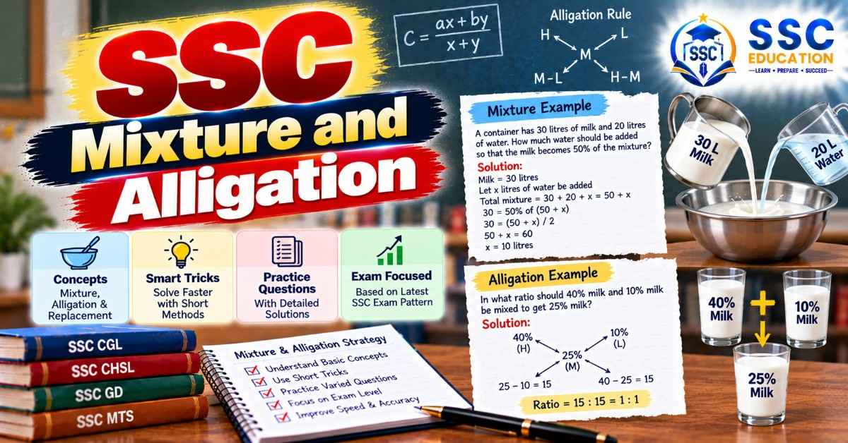 SSC Mixture and Alligation Questions with Tricks and Solutions