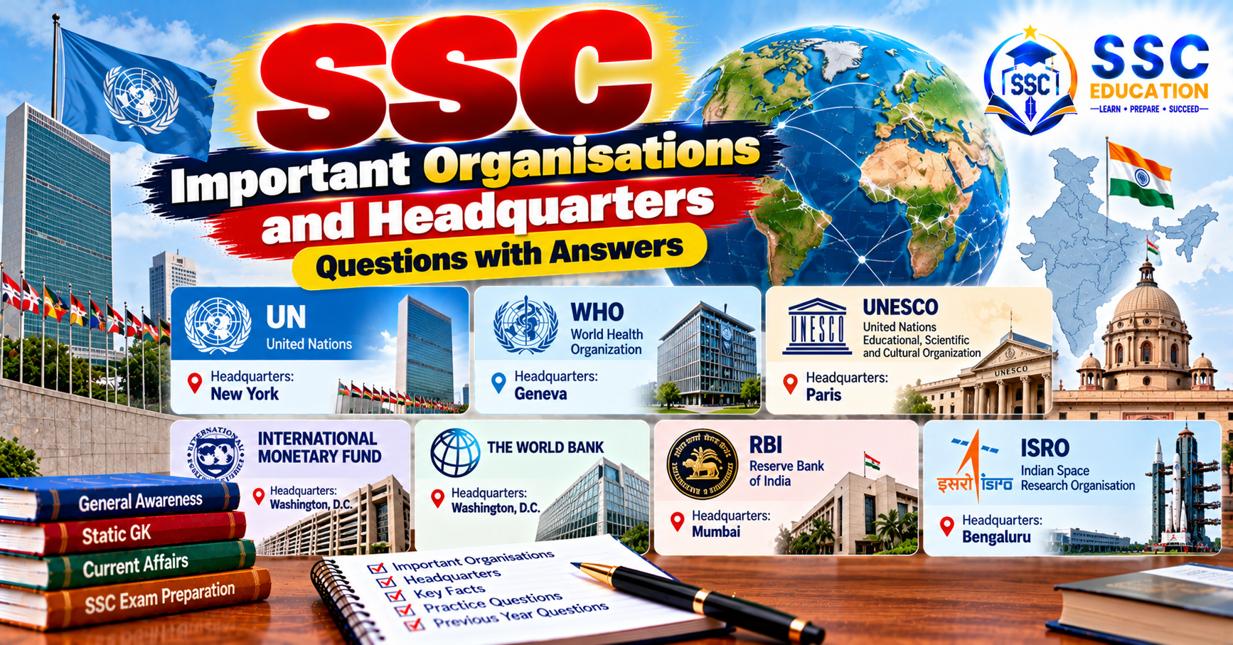 SSC Important Organisations and Headquarters Questions with Answers