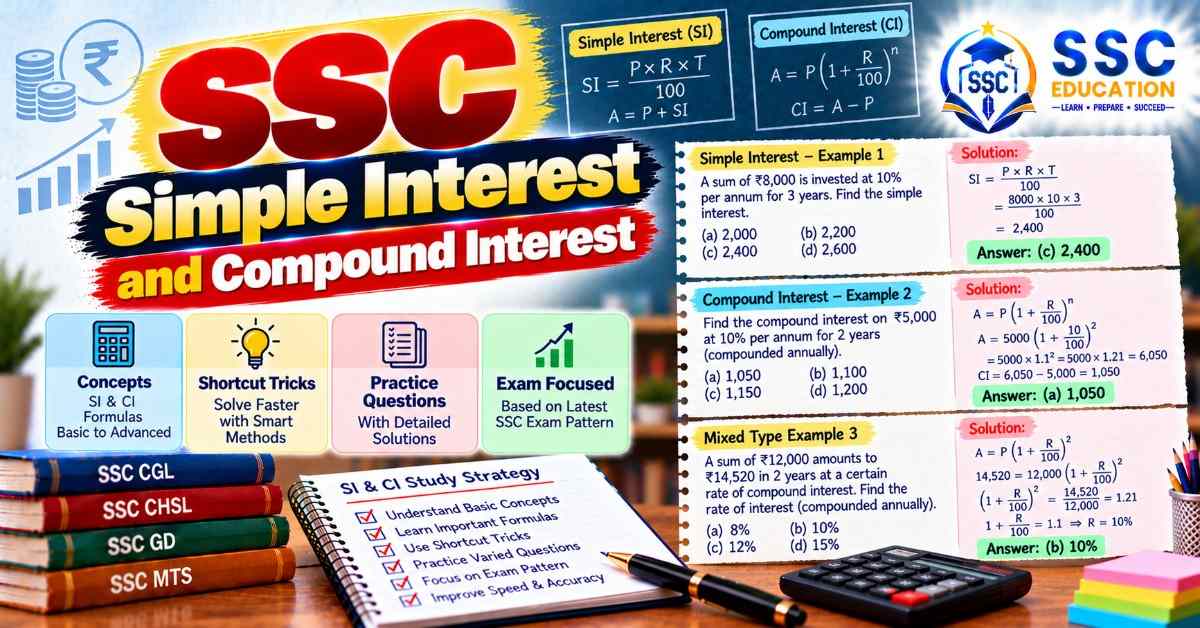 SSC Simple Interest and Compound Interest Questions with Solutions