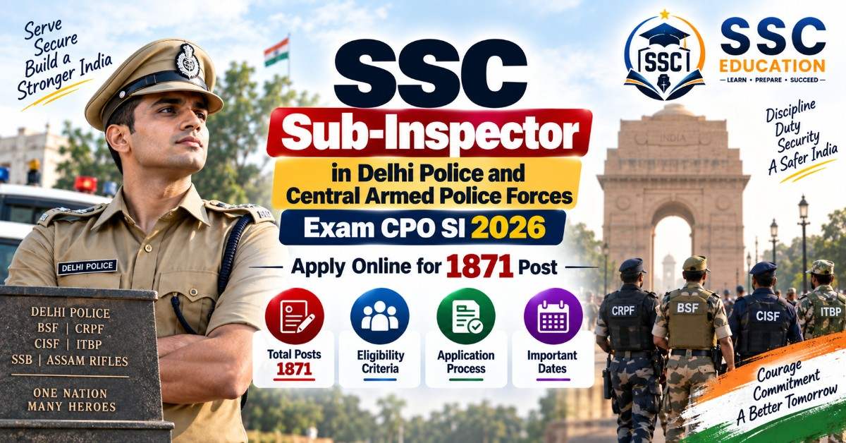 SSC Sub-Inspector in Delhi Police and Central Armed Police Forces Exam CPO SI 2026: Apply Online for 1871 Post